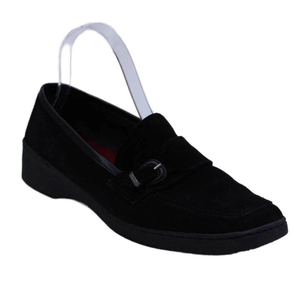 Salvatore Ferragamo Womens Suede Silver Tone Slide On Loafers Black Size 9
